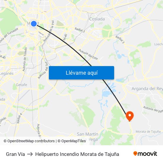 Gran Vía to Helipuerto Incendio Morata de Tajuña map