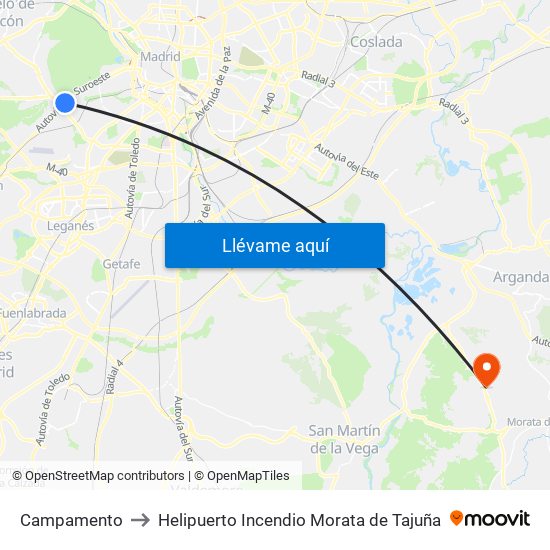 Campamento to Helipuerto Incendio Morata de Tajuña map