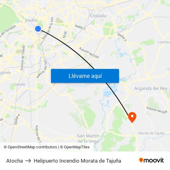 Atocha to Helipuerto Incendio Morata de Tajuña map