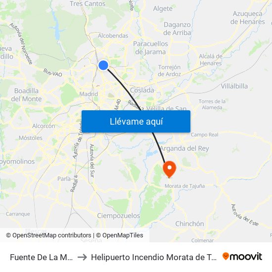 Fuente De La Mora to Helipuerto Incendio Morata de Tajuña map