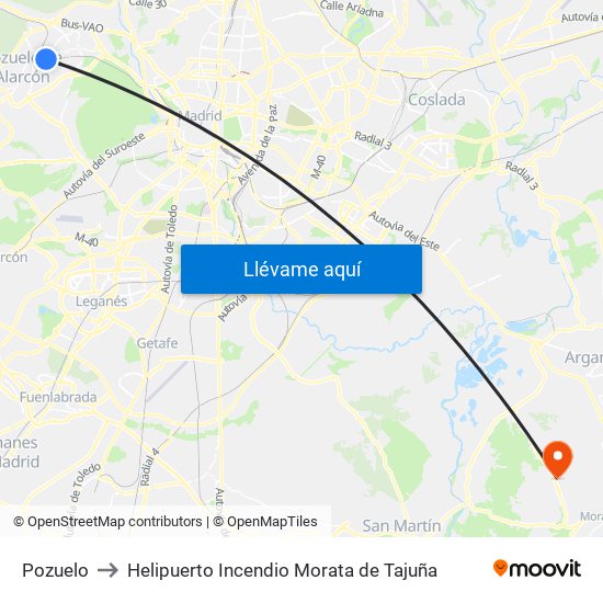 Pozuelo to Helipuerto Incendio Morata de Tajuña map