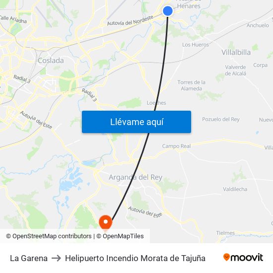La Garena to Helipuerto Incendio Morata de Tajuña map