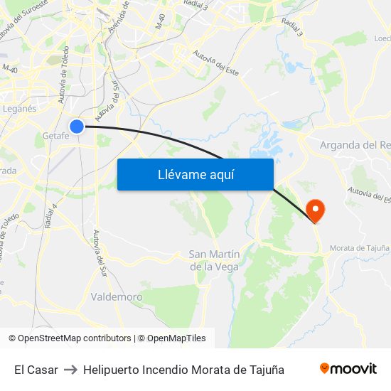 El Casar to Helipuerto Incendio Morata de Tajuña map