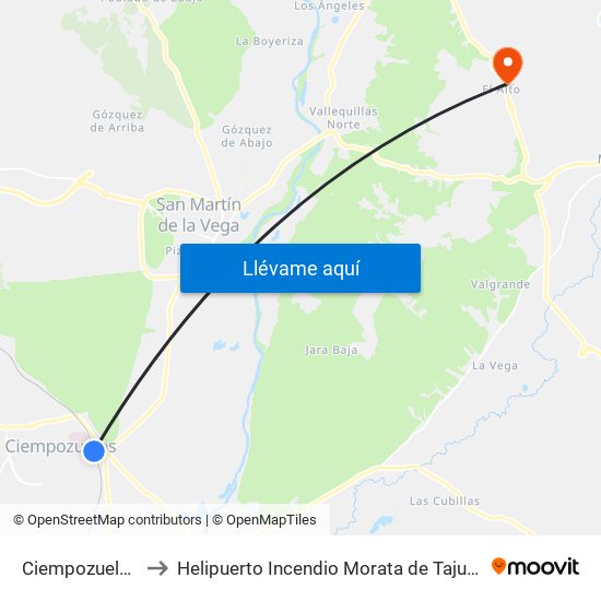 Ciempozuelos to Helipuerto Incendio Morata de Tajuña map