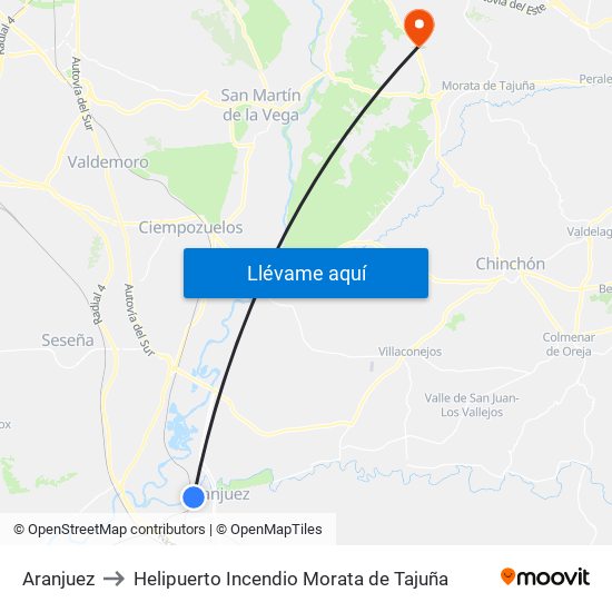 Aranjuez to Helipuerto Incendio Morata de Tajuña map