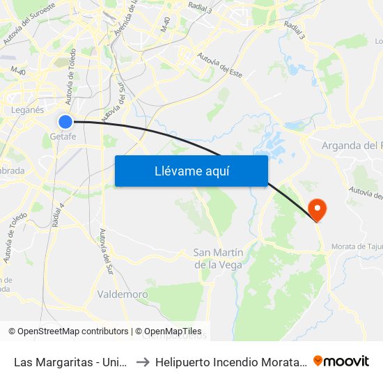 Las Margaritas - Universidad to Helipuerto Incendio Morata de Tajuña map