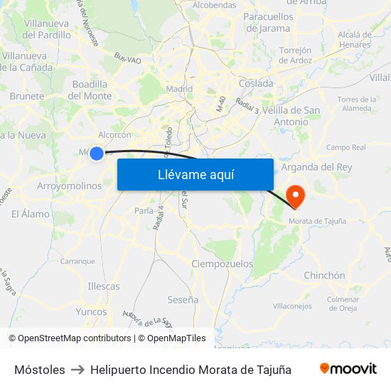 Móstoles to Helipuerto Incendio Morata de Tajuña map