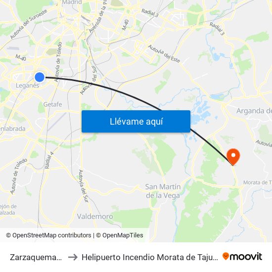Zarzaquemada to Helipuerto Incendio Morata de Tajuña map