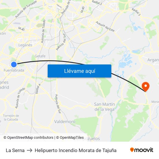 La Serna to Helipuerto Incendio Morata de Tajuña map