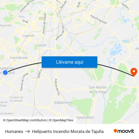 Humanes to Helipuerto Incendio Morata de Tajuña map