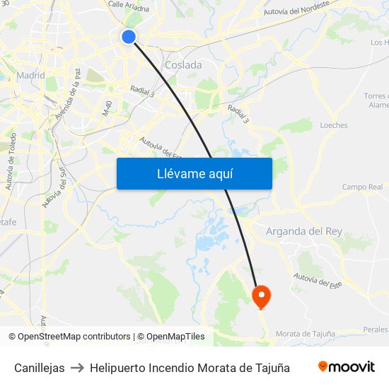 Canillejas to Helipuerto Incendio Morata de Tajuña map