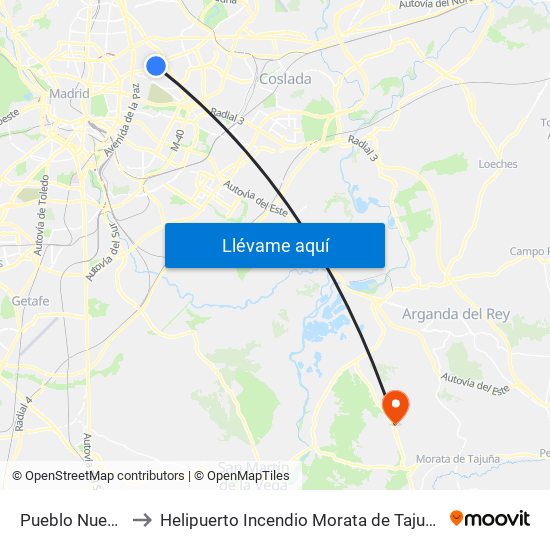 Pueblo Nuevo to Helipuerto Incendio Morata de Tajuña map