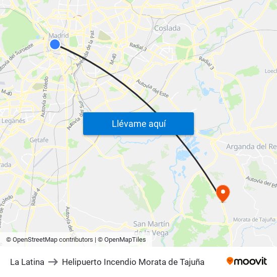 La Latina to Helipuerto Incendio Morata de Tajuña map