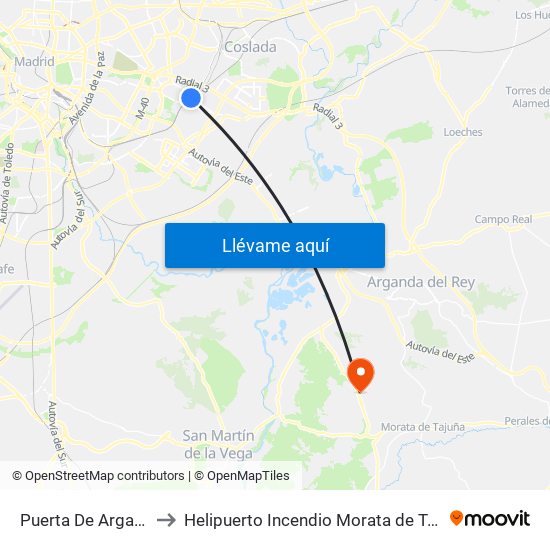 Puerta De Arganda to Helipuerto Incendio Morata de Tajuña map