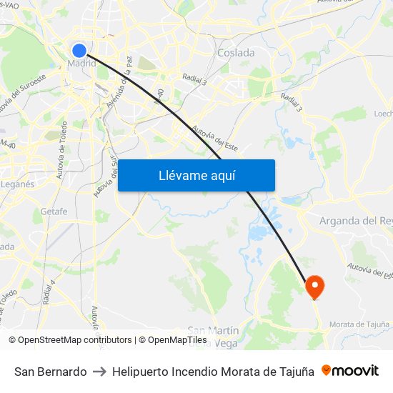 San Bernardo to Helipuerto Incendio Morata de Tajuña map