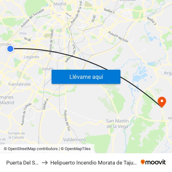 Puerta Del Sur to Helipuerto Incendio Morata de Tajuña map