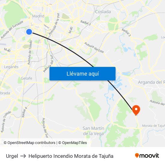 Urgel to Helipuerto Incendio Morata de Tajuña map