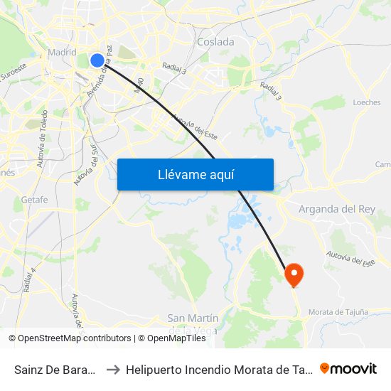 Sainz De Baranda to Helipuerto Incendio Morata de Tajuña map