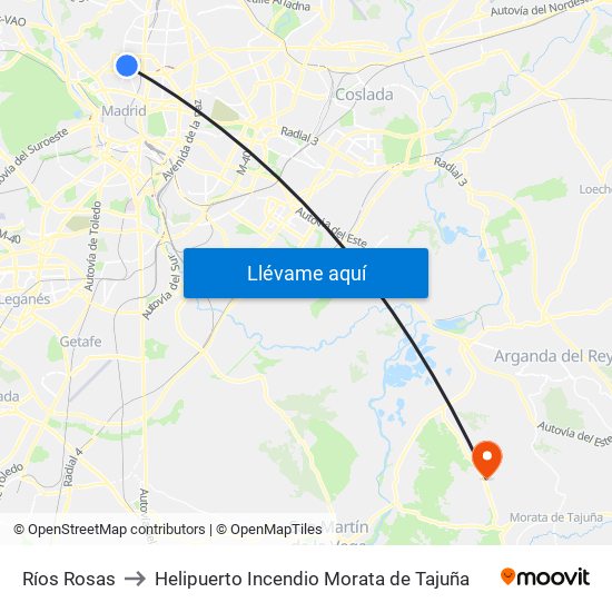 Ríos Rosas to Helipuerto Incendio Morata de Tajuña map