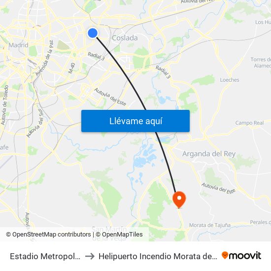 Estadio Metropolitano to Helipuerto Incendio Morata de Tajuña map