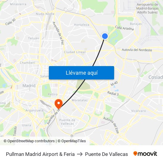 Pullman Madrid Airport & Feria to Puente De Vallecas map