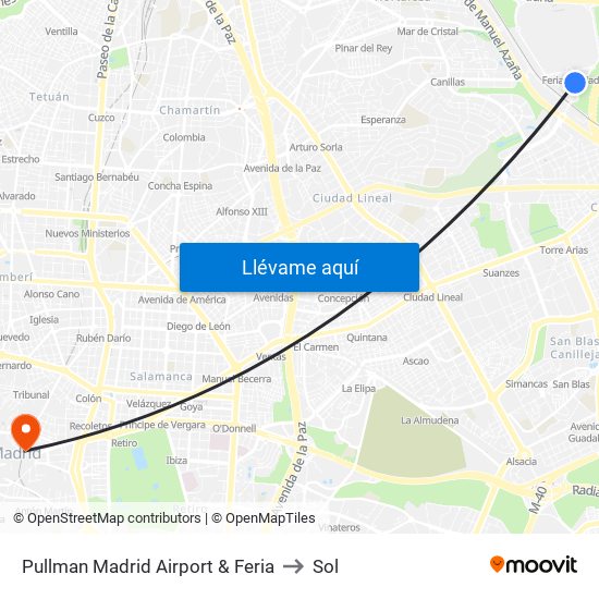 Pullman Madrid Airport & Feria to Sol map