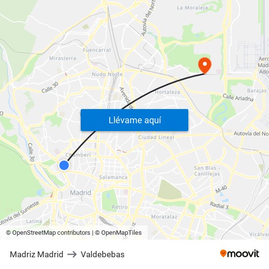 Madriz Madrid to Valdebebas map