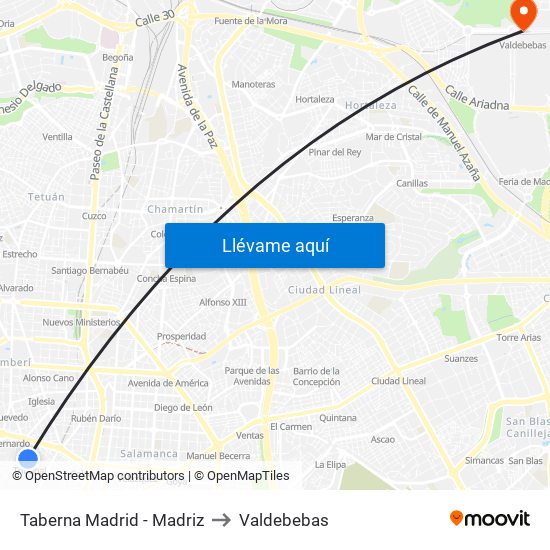Taberna Madrid - Madriz to Valdebebas map