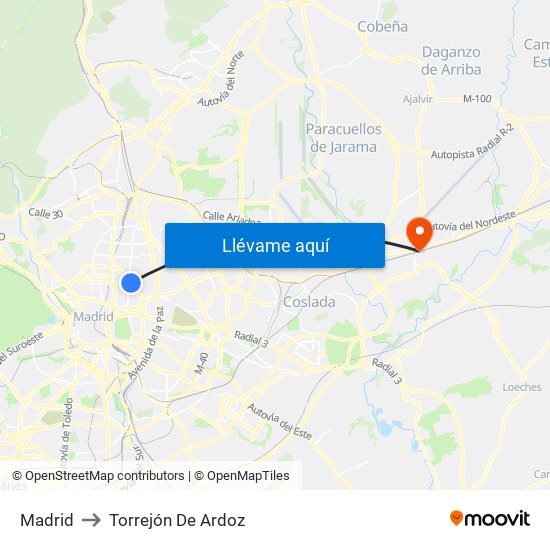 Madrid to Torrejón De Ardoz map