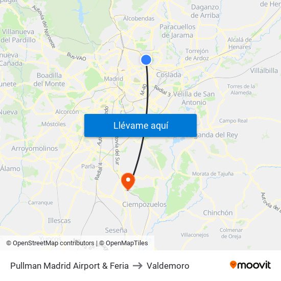 Pullman Madrid Airport & Feria to Valdemoro map