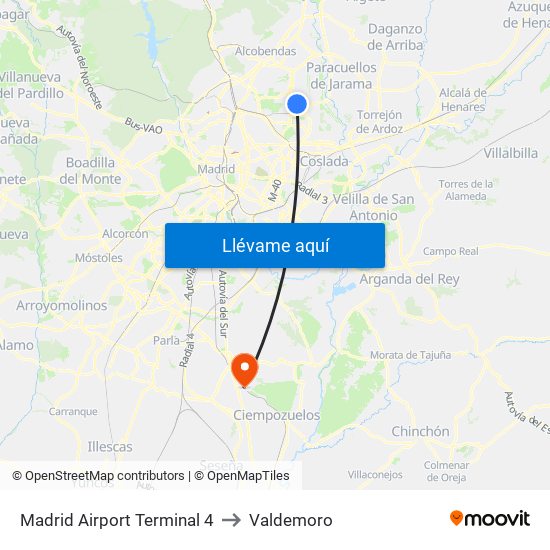 Madrid Airport Terminal 4 to Valdemoro map