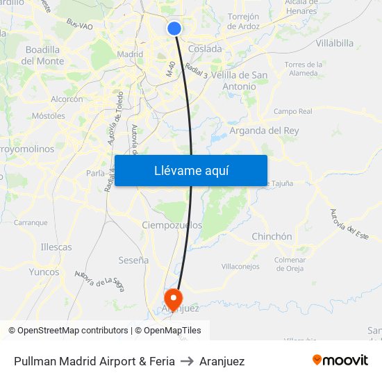 Pullman Madrid Airport & Feria to Aranjuez map