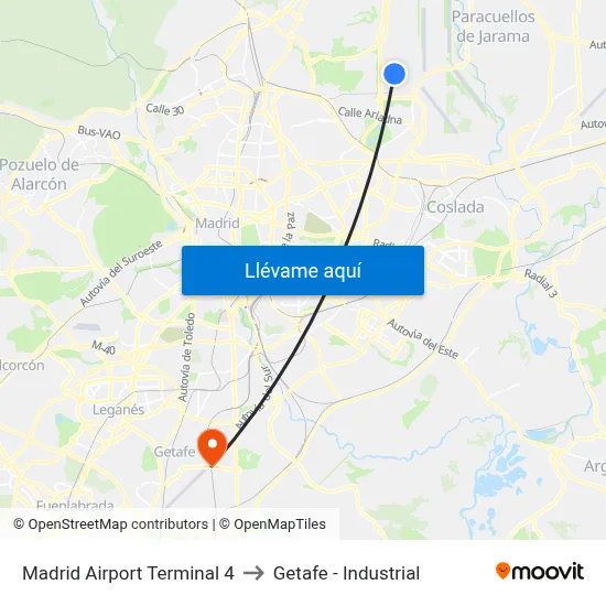 Madrid Airport Terminal 4 to Getafe - Industrial map