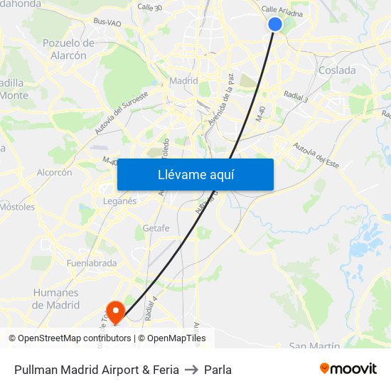 Pullman Madrid Airport & Feria to Parla map