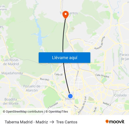 Taberna Madrid - Madriz to Tres Cantos map