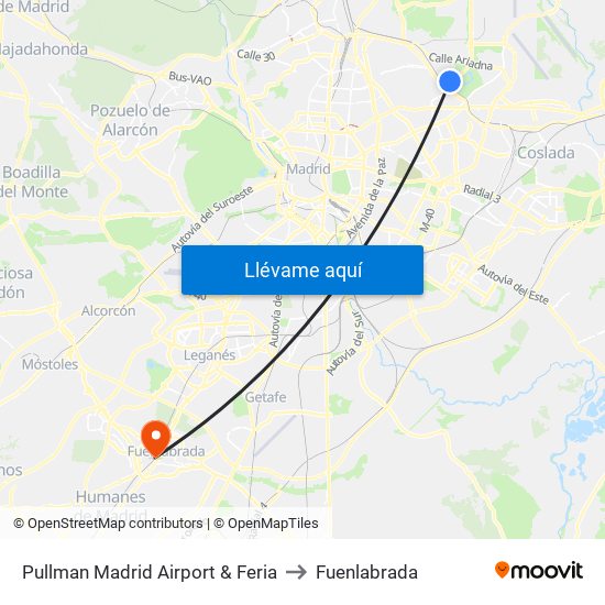 Pullman Madrid Airport & Feria to Fuenlabrada map
