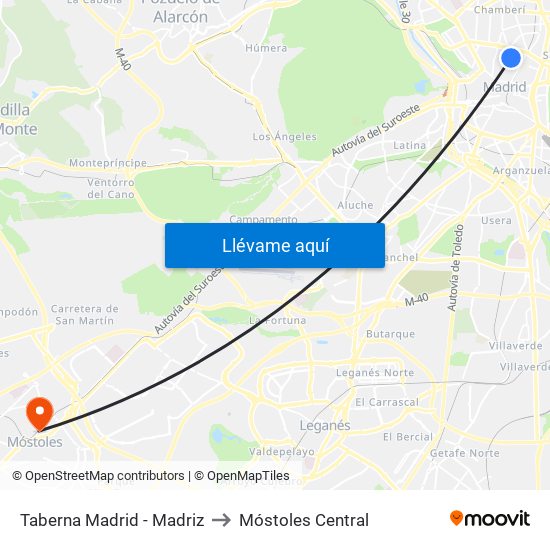 Taberna Madrid - Madriz to Móstoles Central map