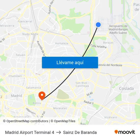 Madrid Airport Terminal 4 to Sainz De Baranda map
