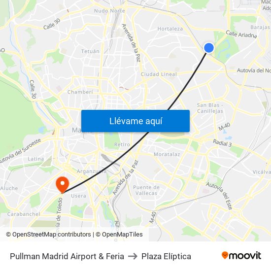 Pullman Madrid Airport & Feria to Plaza Elíptica map