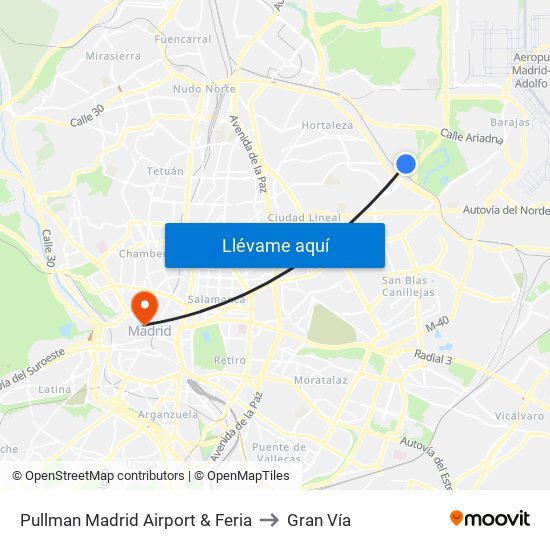 Pullman Madrid Airport & Feria to Gran Vía map