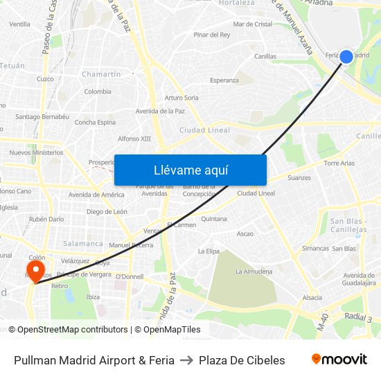 Pullman Madrid Airport & Feria to Plaza De Cibeles map