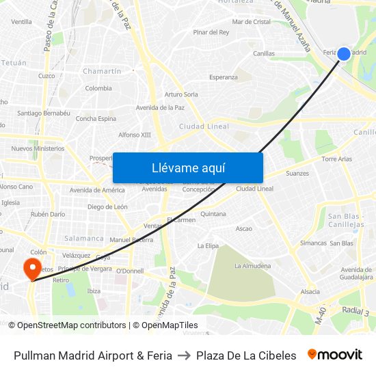 Pullman Madrid Airport & Feria to Plaza De La Cibeles map