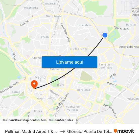 Pullman Madrid Airport & Feria to Glorieta Puerta De Toledo map
