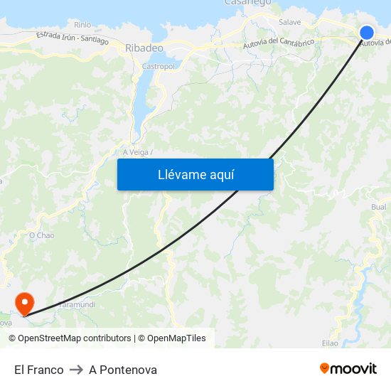 El Franco to A Pontenova map