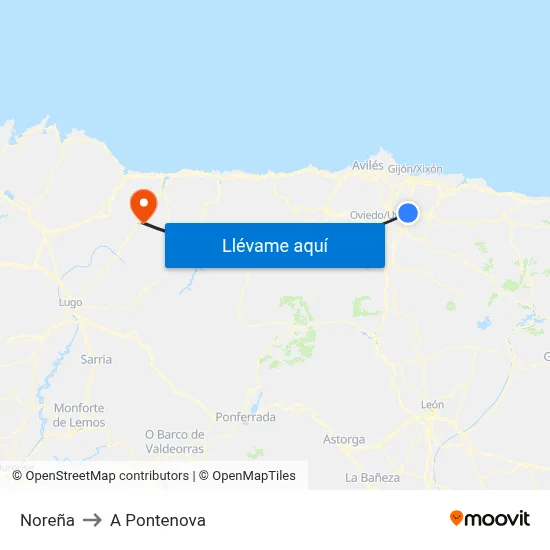 Noreña to A Pontenova map