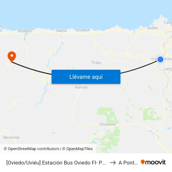 [Oviedo/Uviéu]  Estación Bus Oviedo Fl- Pepe Cosmen [Cta 01549] to A Pontenova map