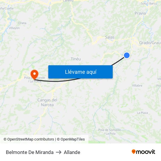 Belmonte De Miranda to Allande map