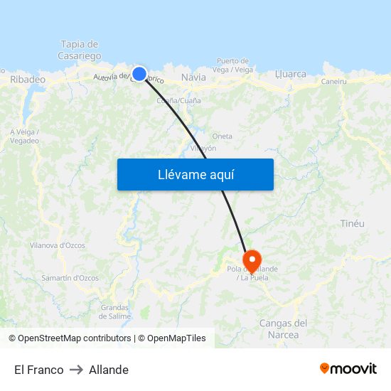 El Franco to Allande map