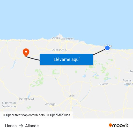 Llanes to Allande map