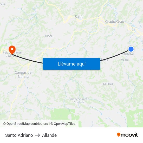 Santo Adriano to Allande map